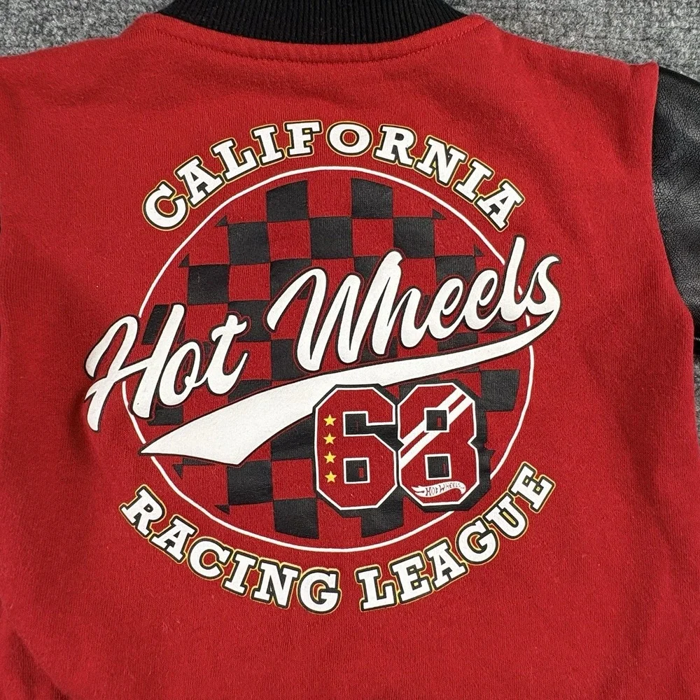 Hot Wheels Jacket Boys 2T Red Black Varsity Bomber Racing League Race Car Toys